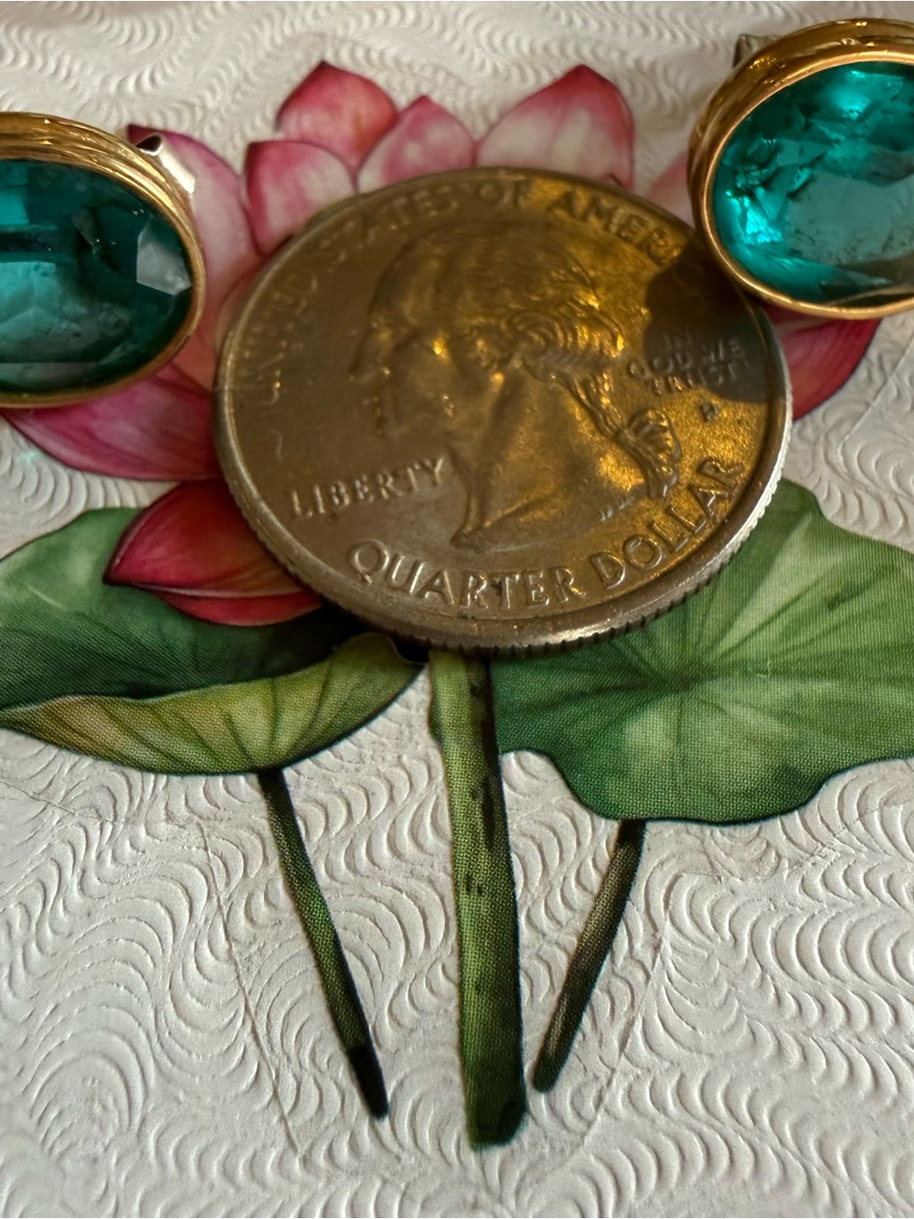 Vintage “ Givenchy” Earrings multi faceted Teal Green Glass Cabochon - Picture 7 of 10